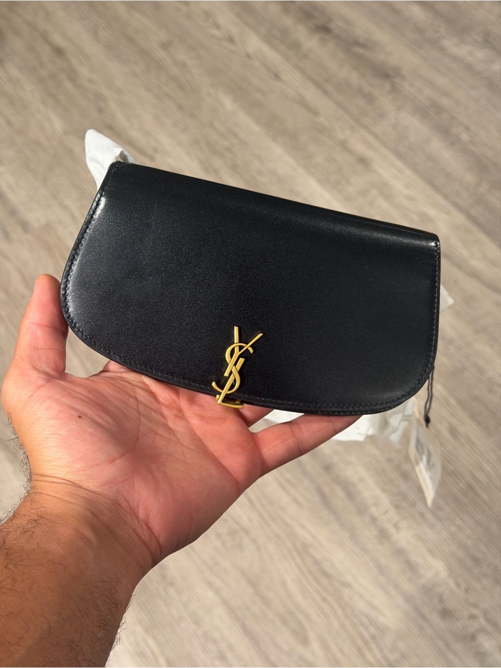 NWT Saint Laurent YSL Black Leather Wallet On Chain Gold $1300